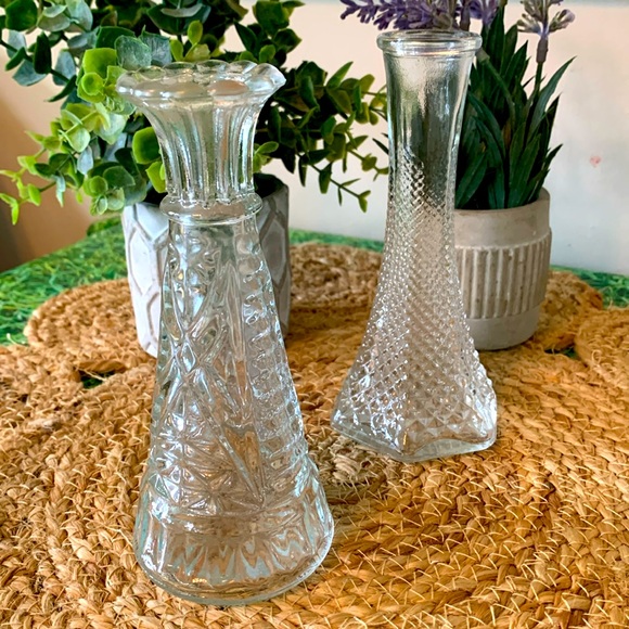 Vintage clear glass bud vase set, EUC - Picture 1 of 11
